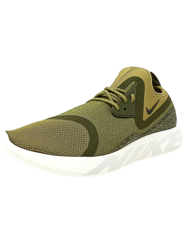 Nike Men's Lunarcharge Essential Ankle-High Fabric Running Shoe - Medium Olive - Light Bone-Black