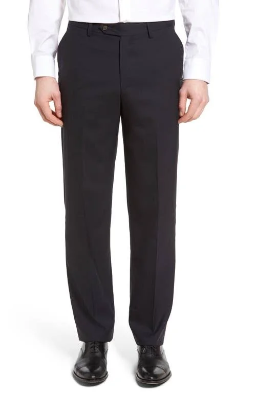 Berle Lightweight Plain Weave Flat Front Classic Fit Trousers - Size 32 x Unhemmed in Navy at Nordstrom