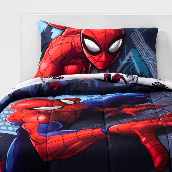 Spiderman Crawl Kid Bed in A Bag Bedding Set w/ Reversible Comforter - Size: Twin