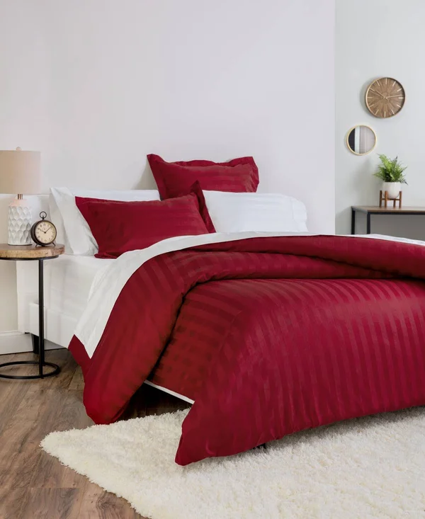 Charter Club Damask Stripe 100% Supima Cotton 550 Thread Count 3 pc. Duvet COVER, King, Created for Macy&s - Pomegranate (Burgun