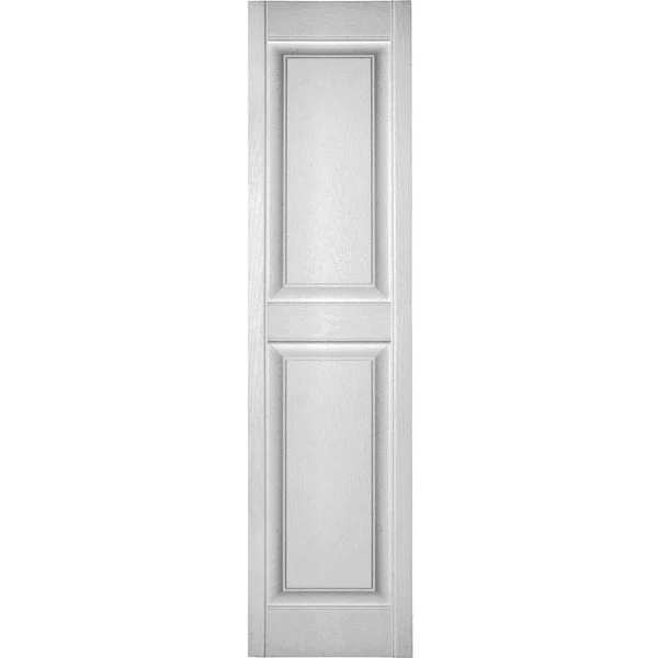 12 inchw x 46 inchh Lifetime Vinyl, Custom Two Equal Panels, Raised Panel Shutters, White