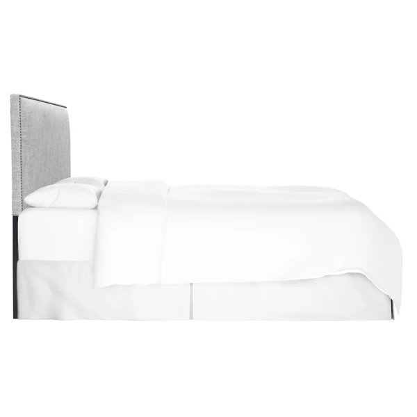 California King Bella Nail Button Border Headboard Pumice Gray Linen with Pewter Nailbuttons - Skyline Furniture