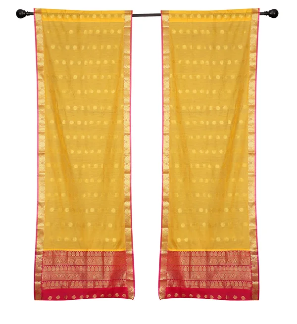 2 Yellow Bohemian Indian Sari Curtains Rod Pocket Living Room -80w x 63L