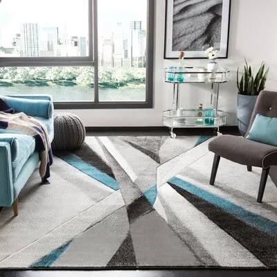 Anne Abstract Gray/Teal Area Rug Orren Ellis Rug Size: Rectangle 2&3