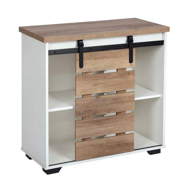 Furniture R Farmhouse Sliding Door Wood Storage Cabinet - White