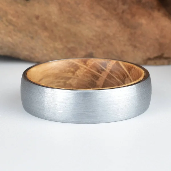 Whisky Barrel White Oak Wood Mens Wedding Band Tungsten Ring Comfort Fit Band