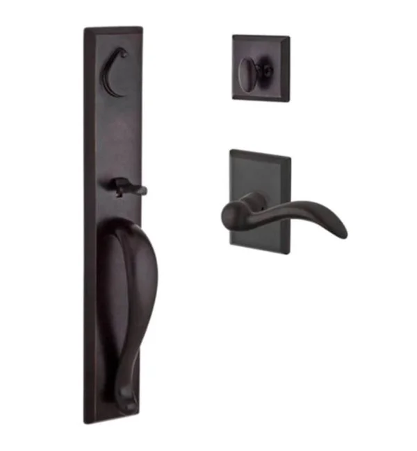 Baldwin SC.LONXARC.L.RSR.492 Single Cylinder Longview Handleset Left Hand Arch Lever & Rustic Square Rose White Bronze