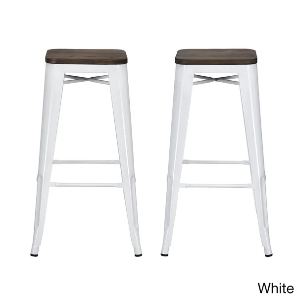 Dorel Home Products Fusion Metal Backless Bar Stools with Wood Seat, Gun Metal - 2 count
