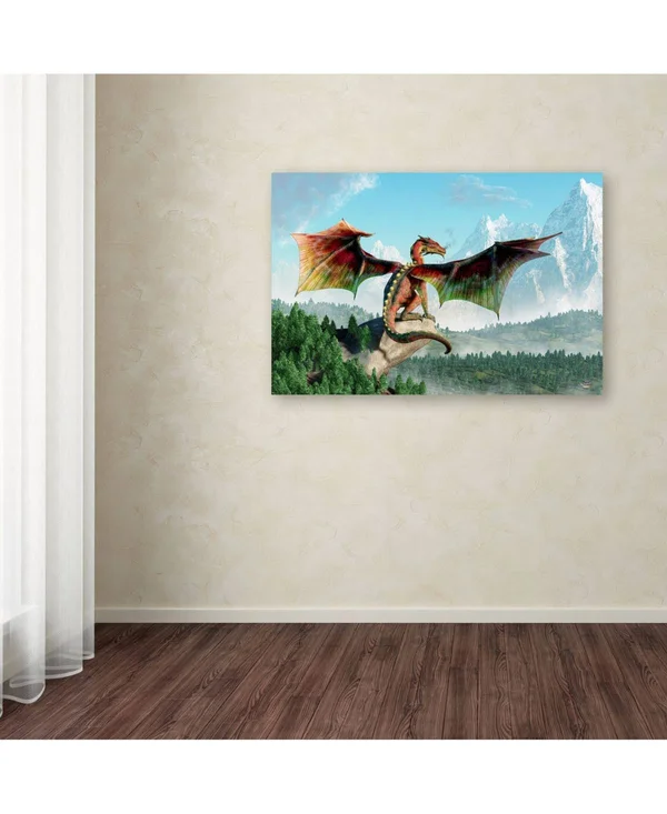 Trademark Fine Art &Perched Dragon& Graphic Art Print on Wrapped Canvas - Size: 22x22 H x 32x22 W