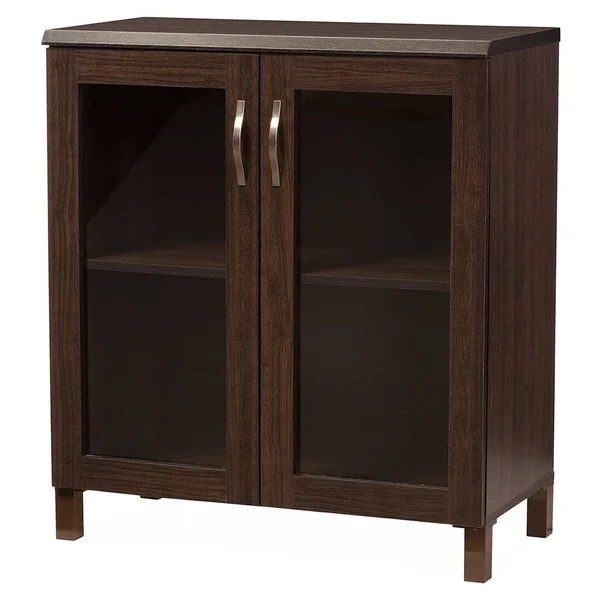 Baxton Studio Sintra Modern Sideboard Storage Cabinet with Glass Doors - Dark Brown