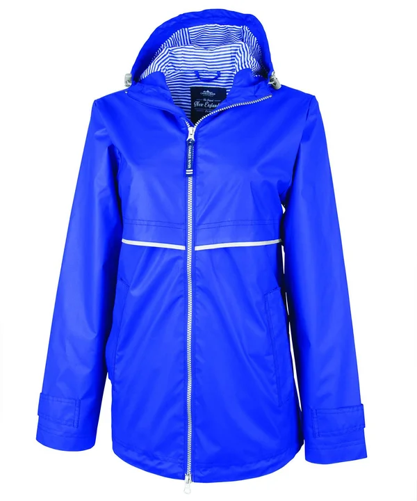 Charles River Women's New Englander Rain Jacket with Printed Lining in Royal/Stripe S - 5996, Size: Small, Blue