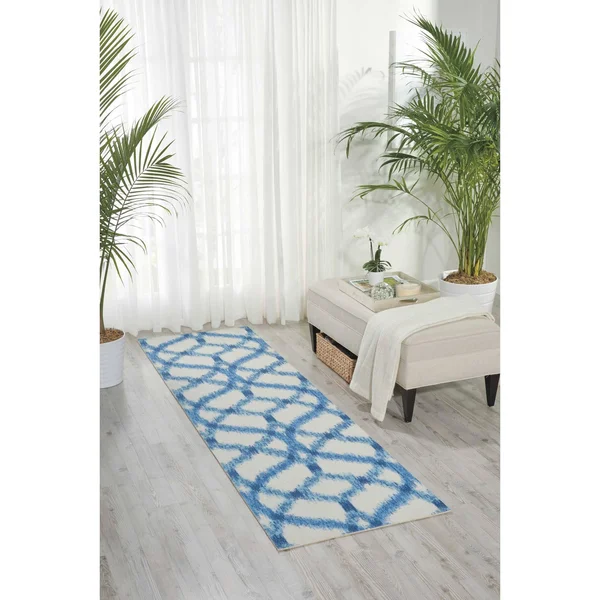 Naples Trellis Ikat Aegean Indoor/ Outdoor Area Rug by Havenside Home (8&6x22 Square - Blue)