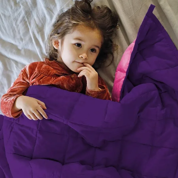 ZonLi Small Weighted Blanket 10 lbs(41&&x60&&, Pink/Purple), Cooling Weighted Blanket for Kids, Soft Material with Glass Beads