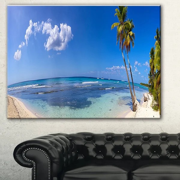 Designart 'Paradise Beach Panorama' Landscape Photo Canvas Print - Blue/White/Green - 40 in. Wide x 20 in. High