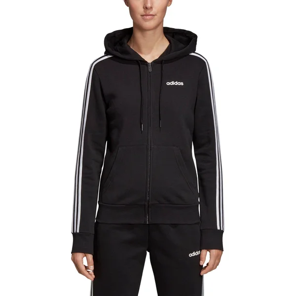 Adidas Women's Essentials 3 Stripes Fleece Hoodie - Black/White - XL