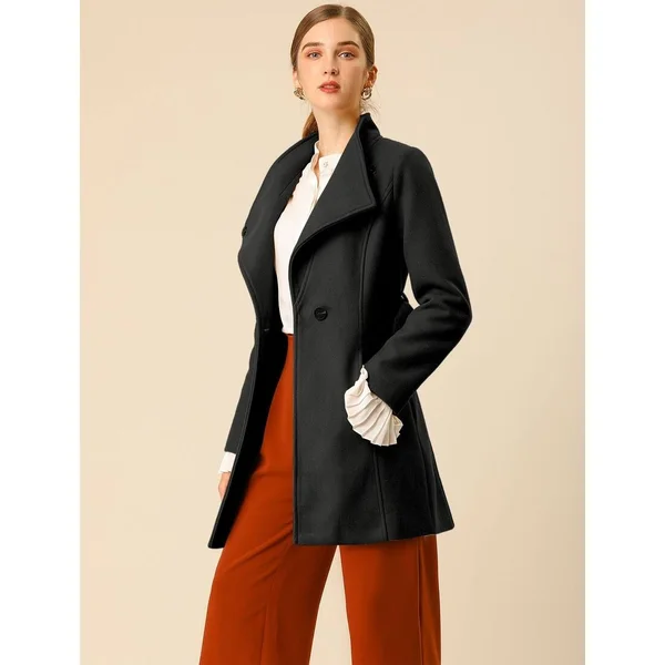 Women's Stand Collar Winter Belted Long Coat - Light Brown - Xs