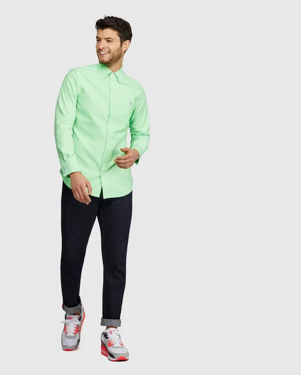 Psycho Bunny - Mens Tapton Long Sleeve Shirt, Electric Lime