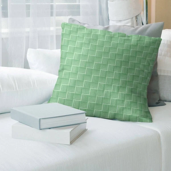 Porch & den Edgeway Monochrome Basketweave Stripes Throw Pillow - 16 x 16 - Green - Polyester