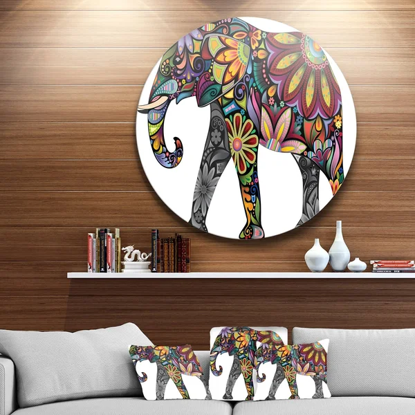 Designart 'Yellow Cheerful Elephant' Animal Digital Art Round Metal Wall Art - 23 x 23 - Disc of 23 inch