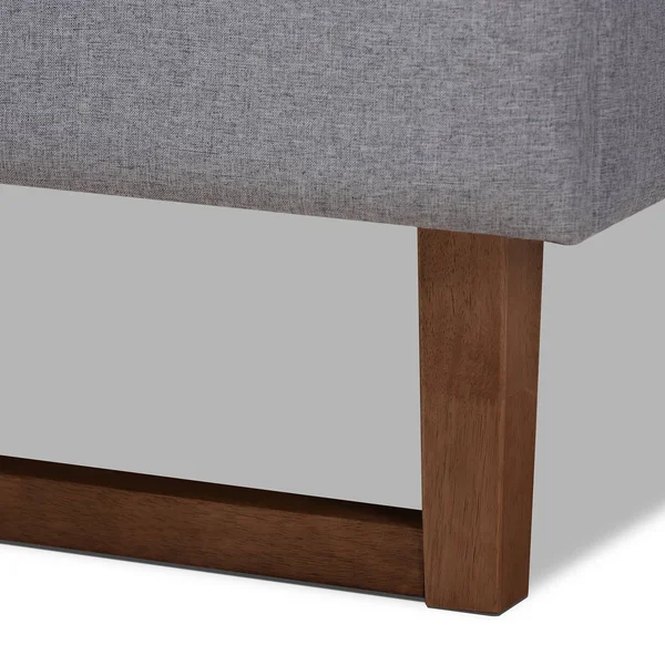 Baxton Studio Liliya Light Grey Fabric Walnut Wood Queen Platform Bed Frame