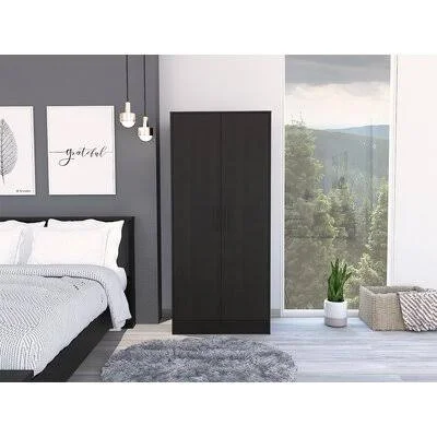 Rio 2-Door Armoire, with 1 Cabinet, 1 Hiden Dresser- Black Latitude Run Color: Black