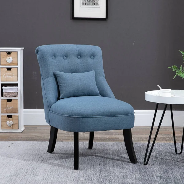 Copper Grove Tigre Fabric-Upholstered Accent Chair with Wood Legs and Pillow - Blue