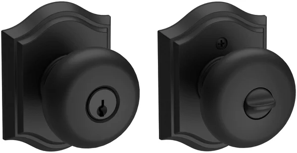 Baldwin ENROUTAR044 Reserve Round Keyed Entry Knobset with Traditional Arch Rosette Satin Brass Lifetime Finish