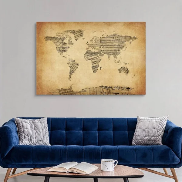 Map of The World Map from Old Sheet Music - Canvas Wall Art, 60x40, Great Big Canvas