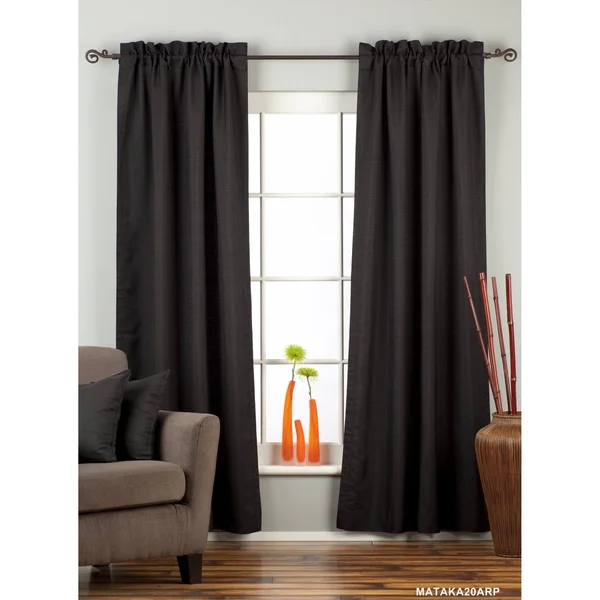 Black Rod Pocket Matka Raw Silk Curtain, Drape, Panel - Piece