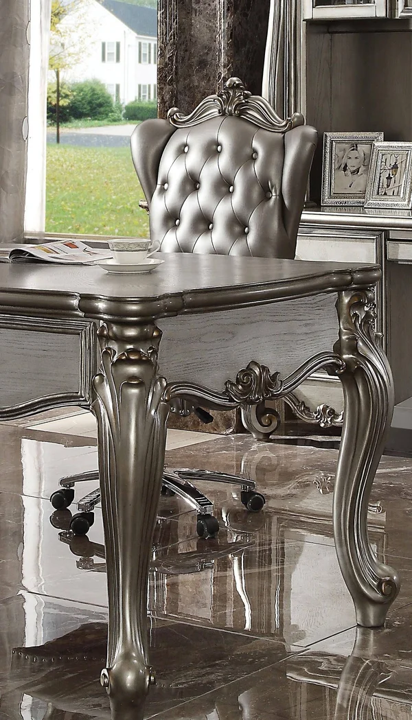 Acme Versailles Executive Chair, Silver PU & Antique Platinum