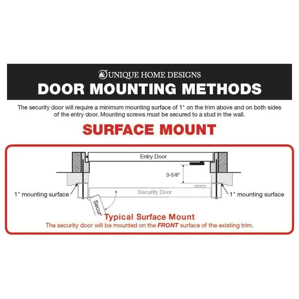 Unique Home Designs 36 in. x 80 in. Arcada Black Surface Mount Outswing Steel Security Door with Expanded Metal Screen IDR064003