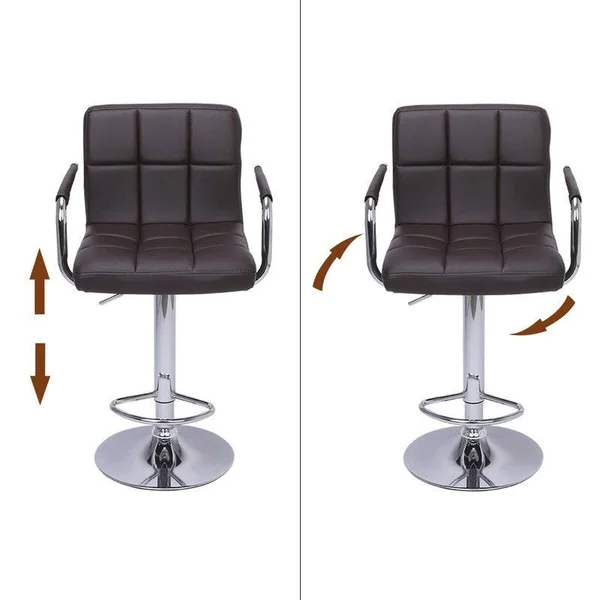karlinc Modern Square PU Leather Adjustable Bar Stools with Armrest (Set of 2) - Brown