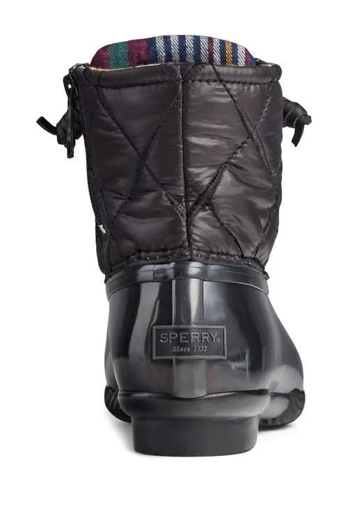 Women's Sperry Saltwater Nylon Quilted Duck Boot Black - Size 5.5M
