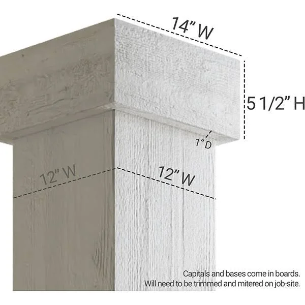 Ekena Millwork COLUPC12X072STUF 12x22W x 6&H Pecky Cypress Endurathane Faux Wood Non-Tapered Square Column Wrap w/ Standard Capi