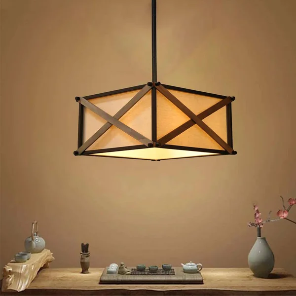 LNC Nezin 16.5 in. 3-Light Bronze Wood Semi-Flush Mount Convertible Pendant A03282