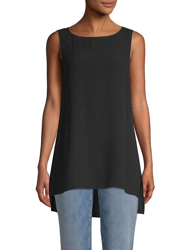 Eileen Fisher System Long Shell in Silk Georgette Crepe - Black - Xs