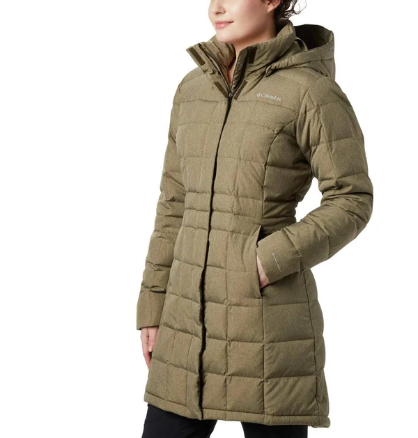 Columbia Women's Hexbreaker Long Down Jacket Xs Olive Green Heather