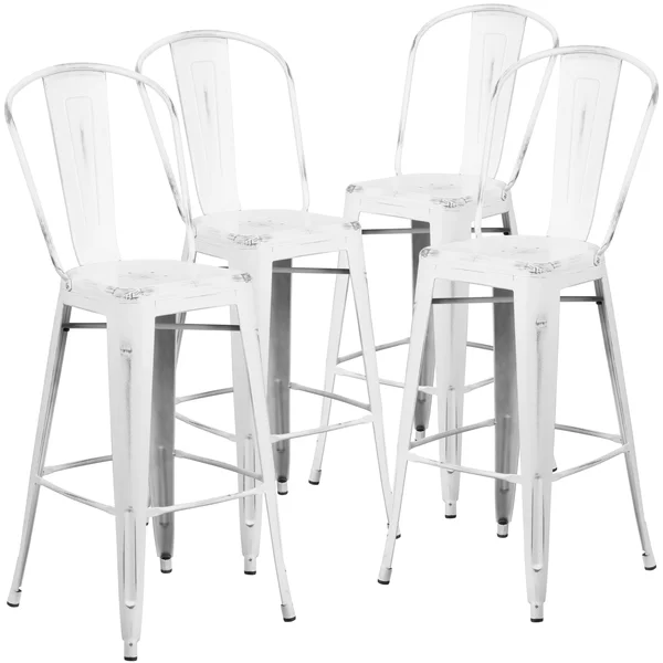 Flash Furniture 4 Pk. 30&& High Distressed Metal Indoor-Outdoor Barstool with BACK, Yellow