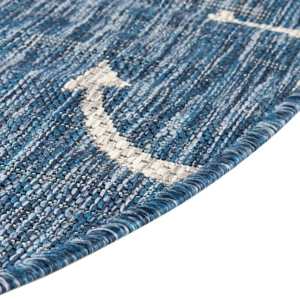 Outdoor Coastal 8 ft Round Blue Abstract Area Rug Indoor Outdoor Rug