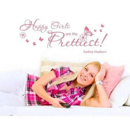 Happy Girls Are The Prettiest! Wall Decal - Wall Decal - Sticker, Mural Vinyl Art Home Decor, Quotes and Sayings - 2715 - Light B