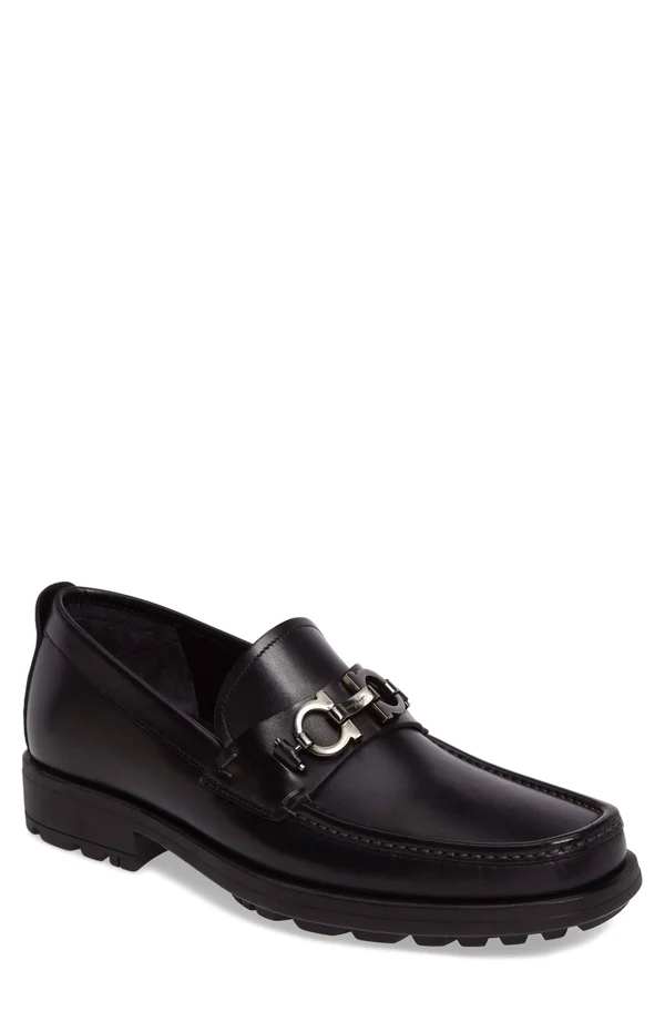 Salvatore Ferragamo Men's David Gancini Bit Leather Loafers - Black - Size 13