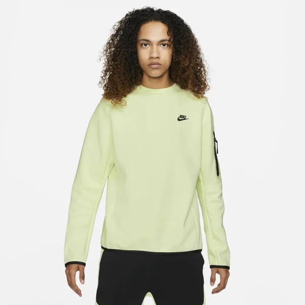 Nike Men's Sportswear Tech Crewneck Fleece, Large, Lime Ice/Black