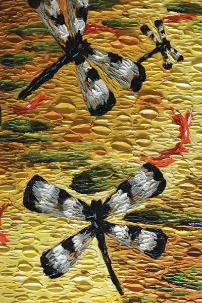 Dena Tollefson Large 3-Piece Canvas Print - Golden Pond Dragonflies ( Animal Art > Insects > Dragonflies art)