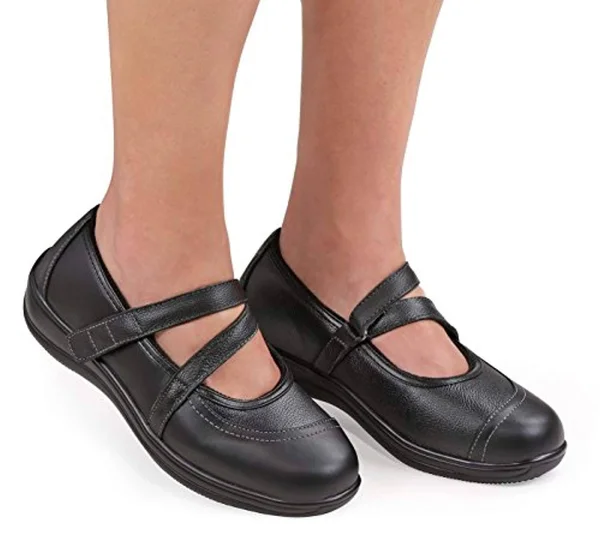 OrthoFeet Women's Celina Mary Jane - Black 9 Extra Wide