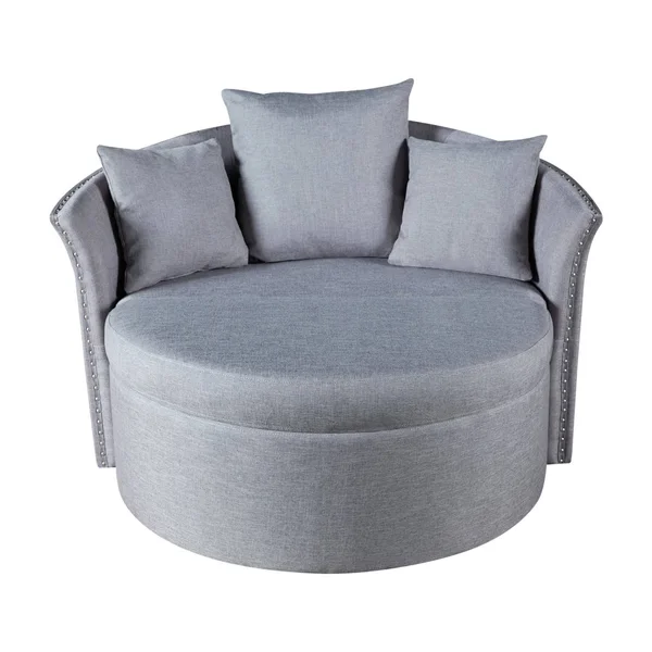 LOKATSE Indoor Accent Upholstery Circular Round Shape Loveseat with Cushions and Pillows - Industrial Gray