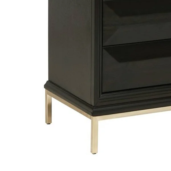 3 Drawer Nightstand with Cross Pulls and Sleek Metal Legs Brown