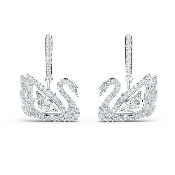 Swarovski Dancing Swan Pierced Earrings - White - Earrings