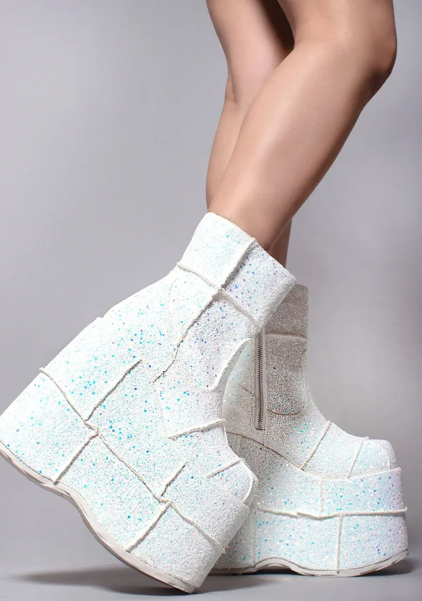 STACK-201G, Men's GOGO Platform Wedge Glitters Ankle Boots, White Size : 7 - FUNkyPair.com