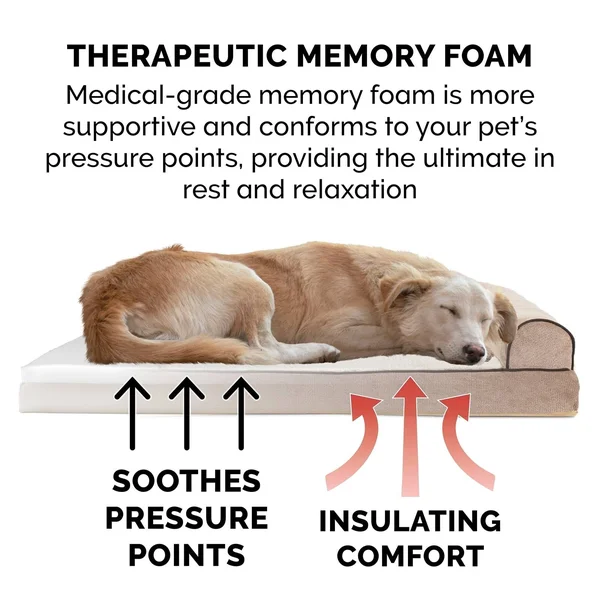 FurHaven Sofa Dog Bed - Faux Fleece & Chenille Memory Foam, Jumbo, Orion Blue