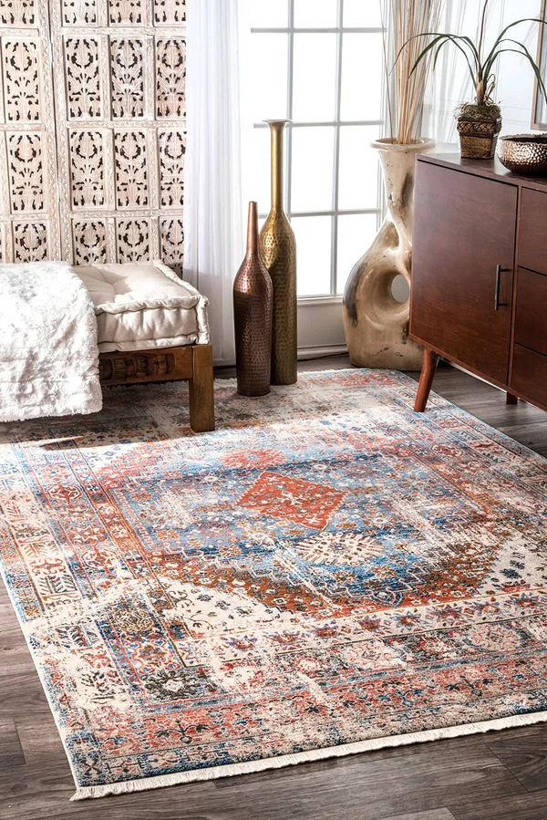 nuLOOM Vintage Faded Olden Tribal Medallion Blue Rug - 4& x 6& Blue